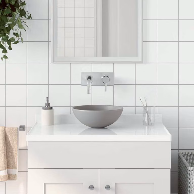 The Living Store Lavabo in Vetroceramica grigio chiaro rotondo