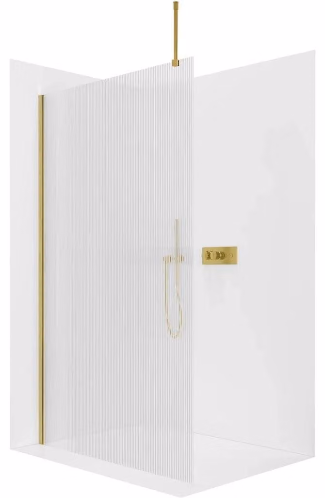 CERANO - Box doccia Walk-in Onyx Top Round L/P - 8 mm - montante rotondo - dorato, vetro rigato - 120x200 cm
