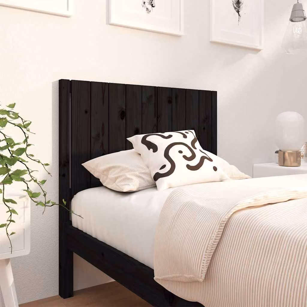 Testiera per letto vidaXL in legno massello di pino nero, stile rustico, L 95,5 cm x P 4 cm x H 100 cm