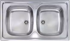 Lavello a due vasche MONDIAL in acciaio inox satinato argento L: 86 cm, P: 50 cm