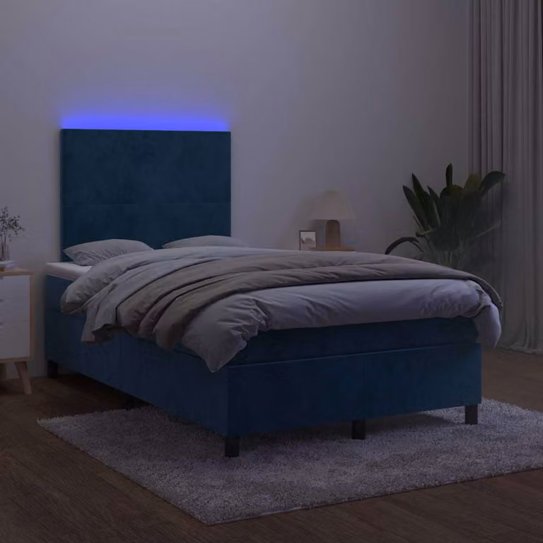 Letto Ibrido vidaXL in Velluto Blu con Illuminazione LED e Porte USB, L/P/H: 120 x 200 x 123 cm