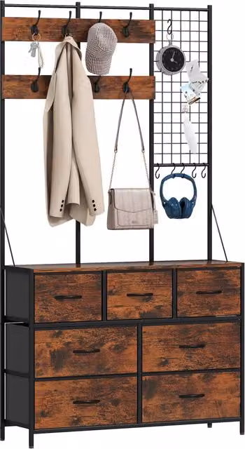 Armadio d'ingresso Minimal marrone con portabiti e cassetti L: 100 cm, P: 30 cm, H: 183 cm