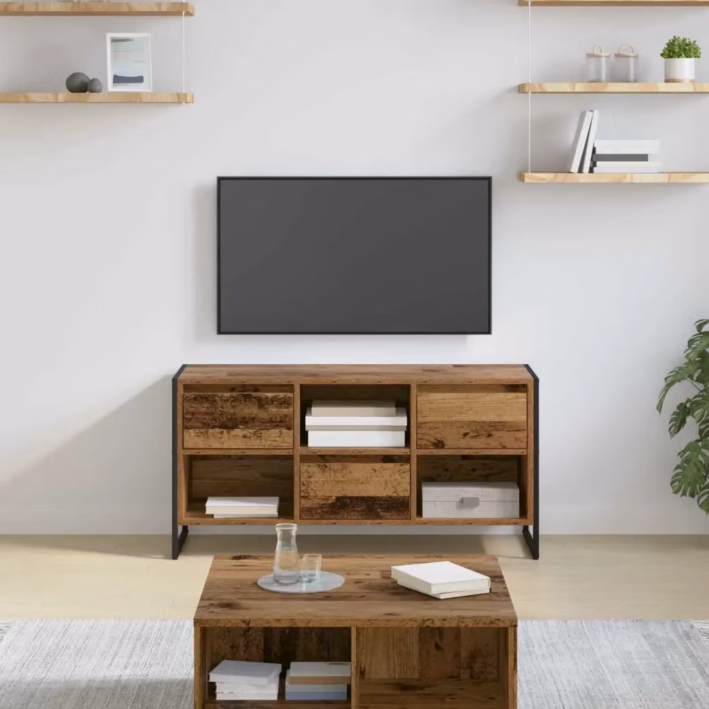 Mobile porta TV in stile industrial in legno e metallo marrone, L 100 x P 36 x H 49,5 cm – 2