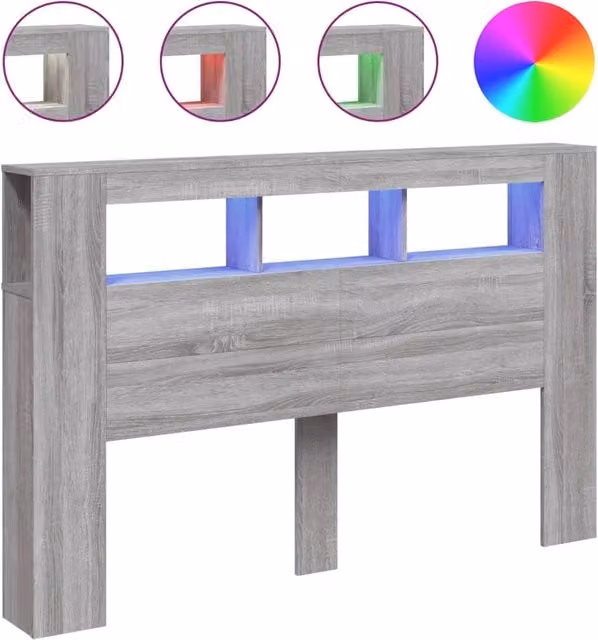 Testiera con LED e porta USB Design In in legno multistrato Grigio Sonoma, L: 160 cm, P: 18,5 cm, H: 103,5 cm
