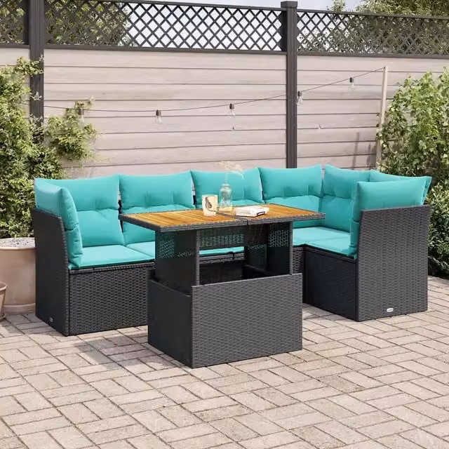 Set Divano da Giardino 6 pz con Cuscini Nero in Polyrattan 3326927