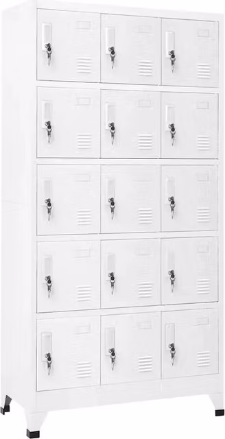 Armadietto moderno HELLOSHOP26 in metallo con ante a battente e serratura, grigio e bianco, L: 90 cm, P: 40 cm, H: 180 cm