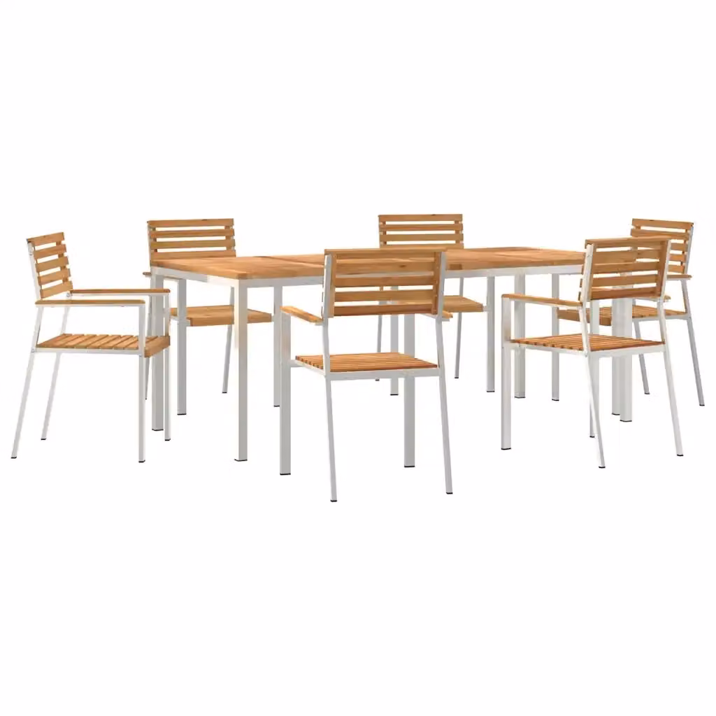 Set da pranzo per giardino e terrazzo vidaXL in legno di teak marrone con struttura in acciaio inossidabile, 7 pezzi – 2