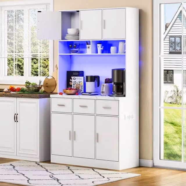 Mobile colonna da cucina Mivray in MDF bianco opaco con 6 ante, illuminazione integrata e L/P/H: 100 x 40 x 180 cm