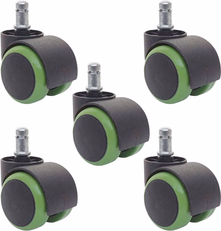 set di 5 ruote per pavimenti duri HWC-H86, ruote per sedie da ufficio, portata 150 kg Ø 11 mm ~ verde