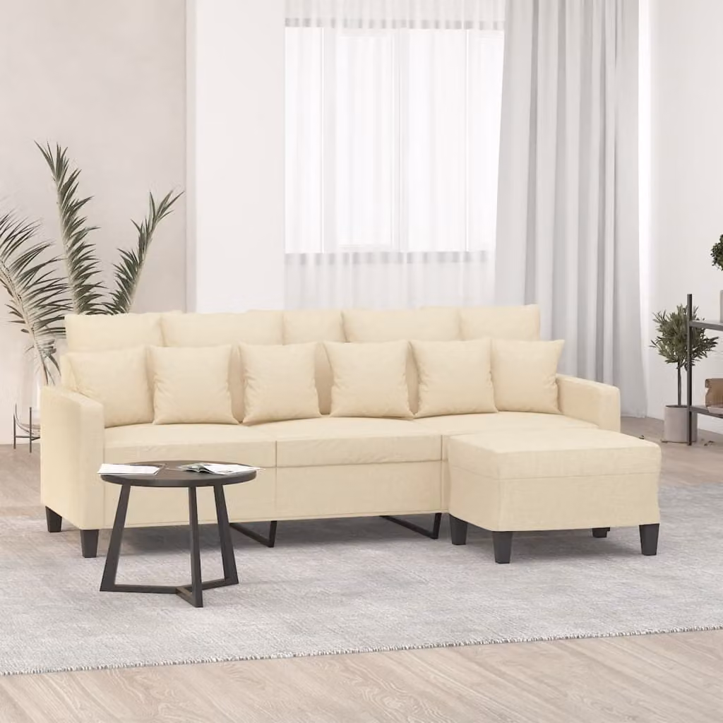 Maison Exclusive - Divano a tre posti con poggiapiedi, color crema, 180 cm, in tessuto