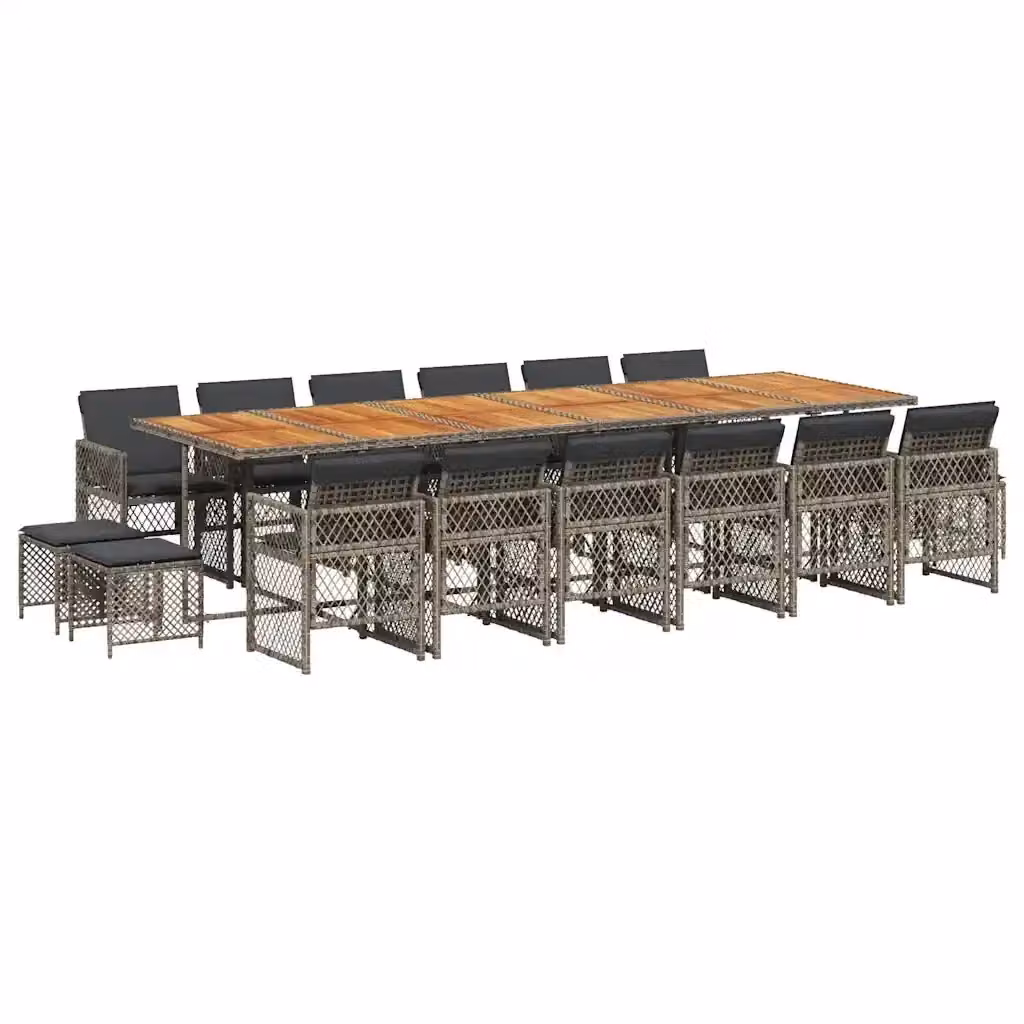 vidaXL Set da Pranzo da Giardino 17 Pezzi in Polyrattan e Legno di Acacia con Cuscini Grigio – 2