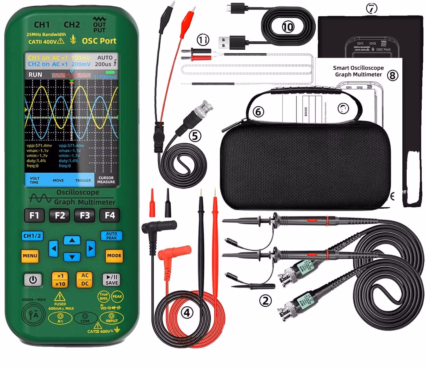 Multimetro digitale, oscilloscopio a due canali, 50 MHz, kit O7