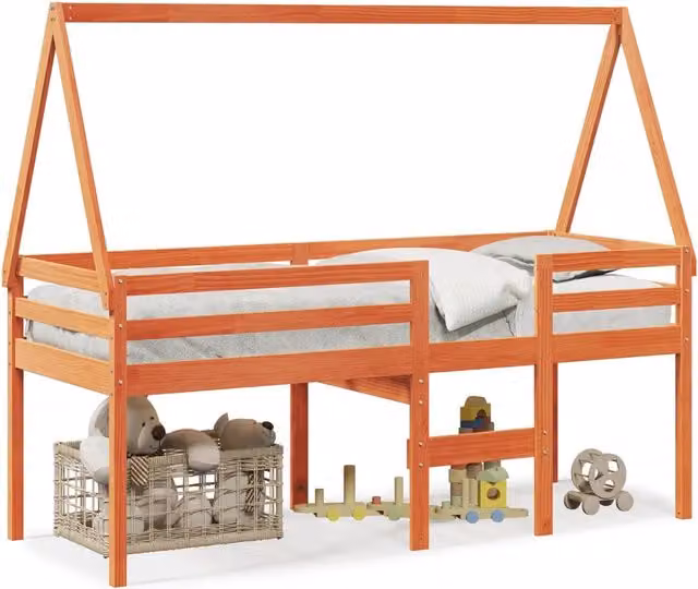 Letto singolo | Letto per adulti | Letto a Soppalco con Tetto Cera 80x200 cm in Legno di Pino