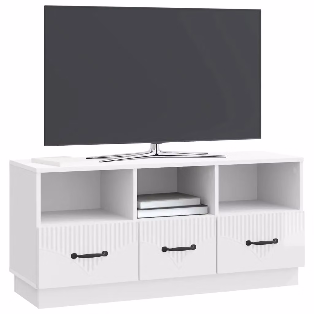Mobile TV-Credenza Moderno Bianco Lucido in Legno MDF L: 102 cm, P: 34,5 cm, H: 47 cm – 2
