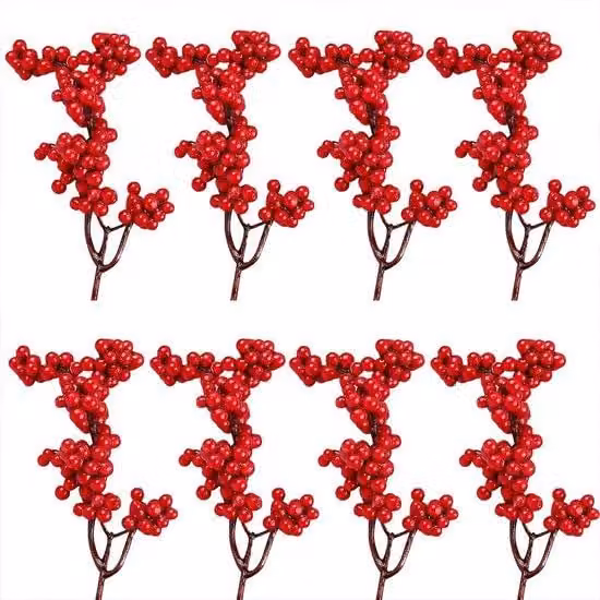 Decorazioni natalizie artificiali, 20 pezzi, rosse, con mini rami