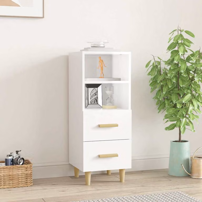 Credenza moderna vidaXL in legno MDF bianco lucido, sospesa a parete, L/P/H: 34,5 x 34 x 90 cm