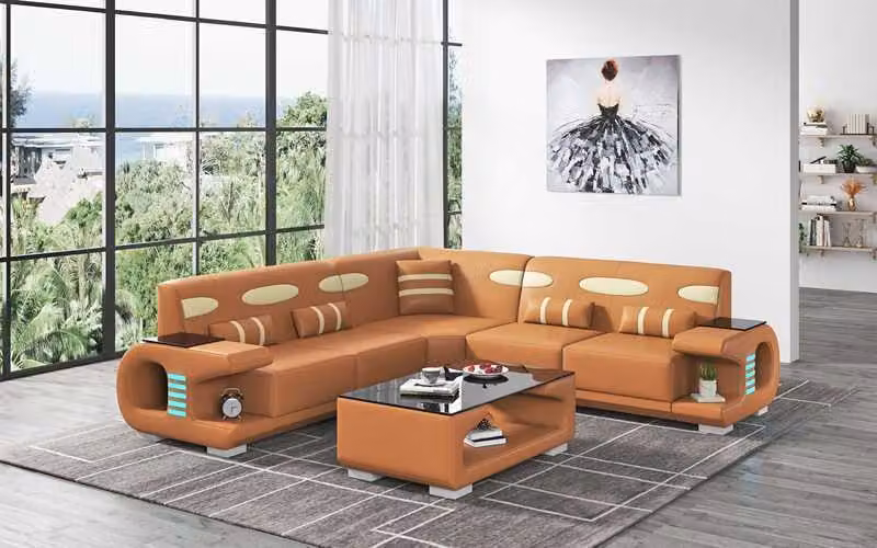 Ecksofa Ledersofa L-Form Couch Sofa Braun Luxus Moderne Eckgarnitur