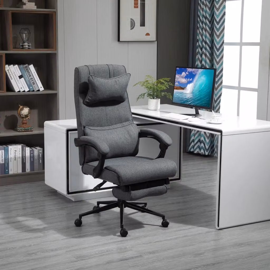 Sedia Poltrona Presidenziale da Ufficio GIORDANOSHOP con Poggiapiedi e Poggiatesta in Tessuto Grigia L/P/H: 66 x 70 x 115-123 cm – 2