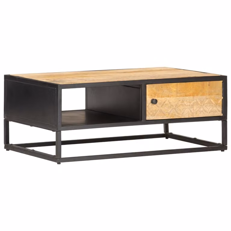 Maison Exclusive - Tavolino con ante intagliate 90x55x36 cm in legno di mango grezzo
