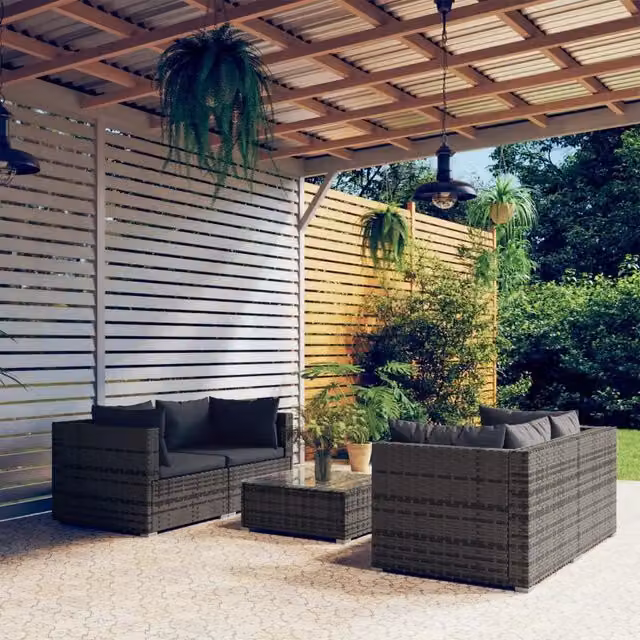 Set Divani da Giardino 5 pz con Cuscini in Polyrattan Grigio 3101485