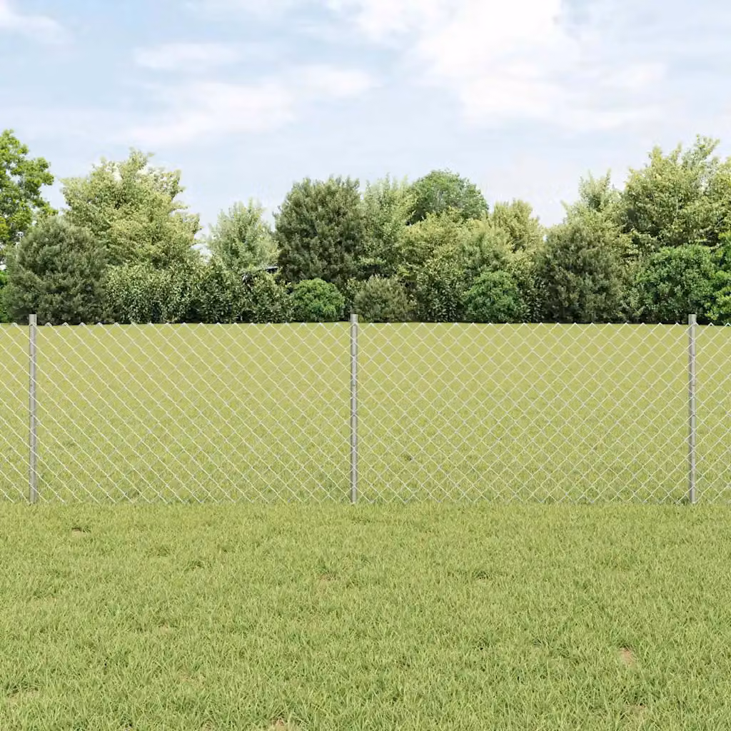Recinzione a maglie con palo vidaXL in acciaio zincato Argento, L: 10 m, H: 0,6 m