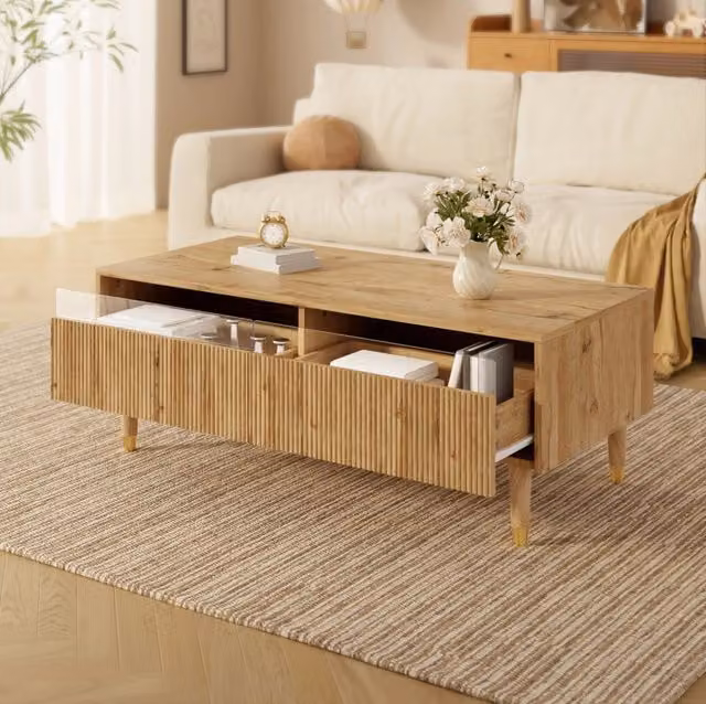 Tavolino da caffè LED con 2 cassetti; 110 × 50 × 40 cm; MDF; colore legno