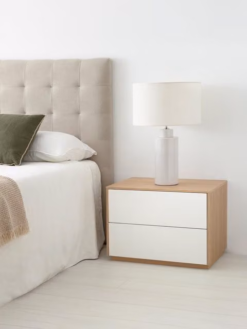 Comodino Unite Kenay Home con 2 cassetti, finitura impiallacciata bianco e rovere