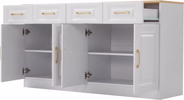 Credenza con 4 ante; 4 cassetti e ripiani regolabili - per cucina - in truciolare - 140×40×75 cm - bianco e rovere