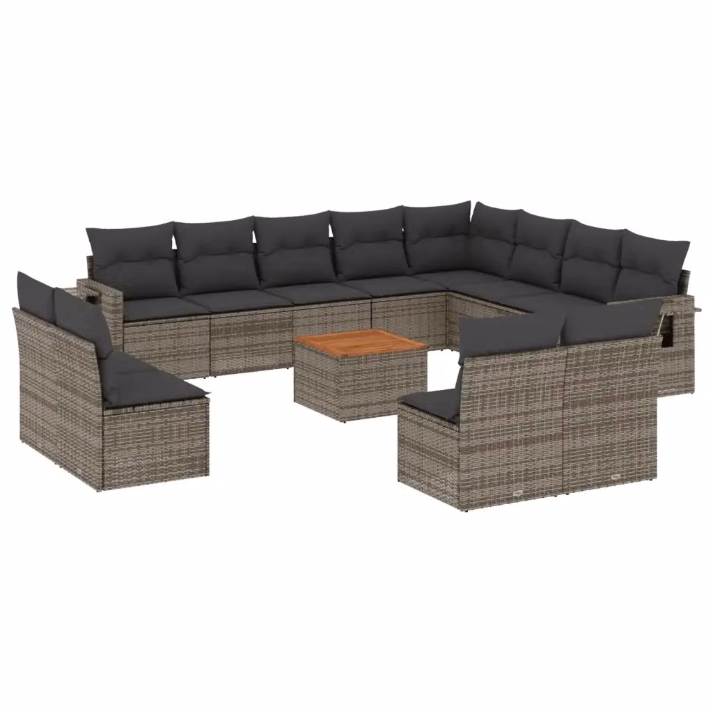Set di divani da giardino VIDAXL in polyrattan grigio con cuscini, composizione a U da 13 pezzi – 2