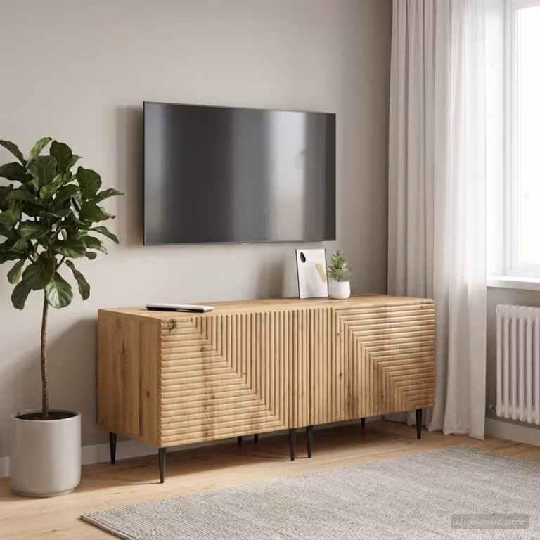 Mobile TV vidaXL in legno ingegnerizzato color rovere con ruote e scomparti multimediali