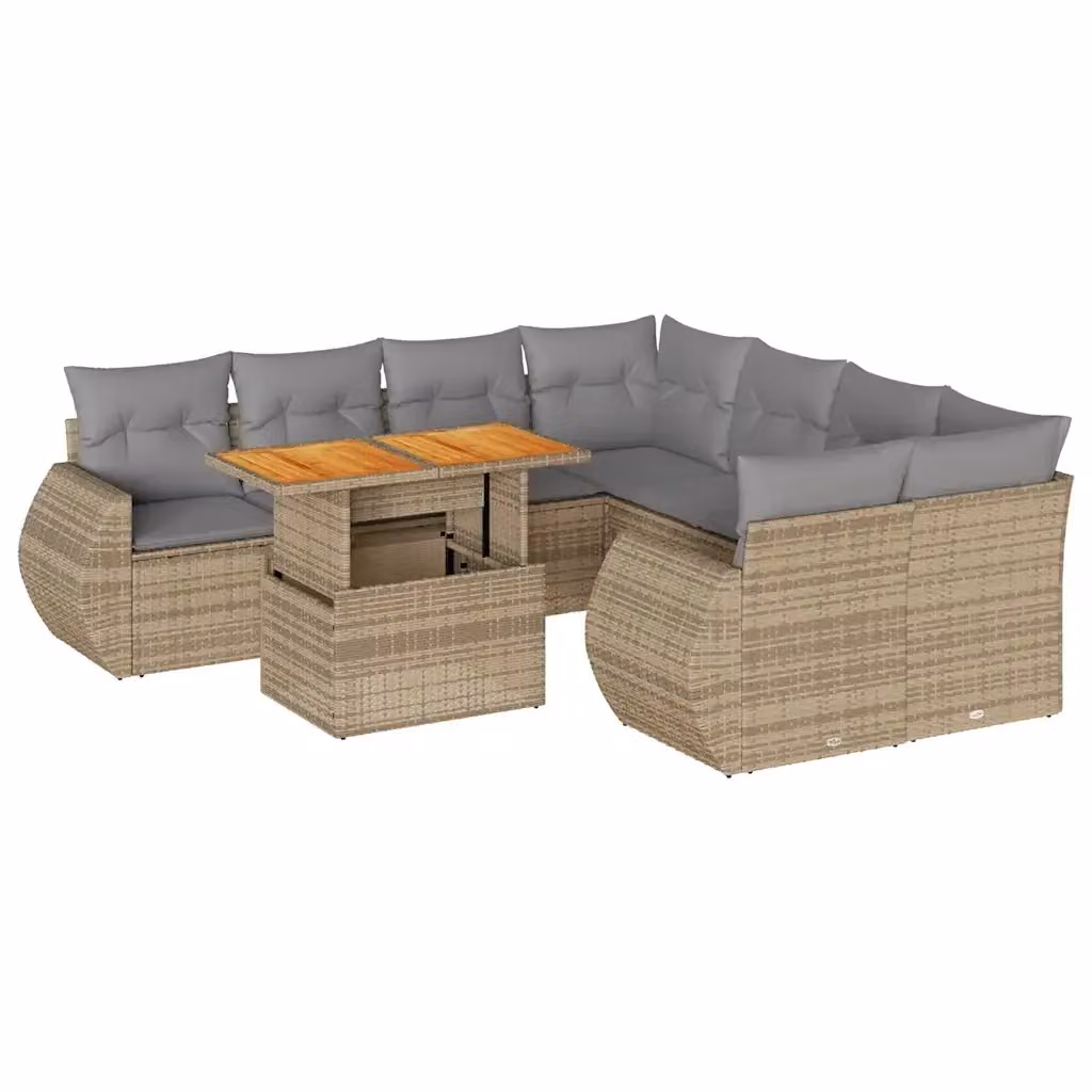 Set Divano da Giardino a L vidaXL in Polyrattan con Cuscini Beige e Grigio e Tavolino da Esterno – 2