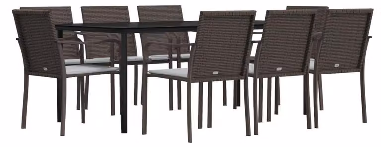 Set da giardino per 9 persone - Tavolo da 200 cm - Materiale: rattan sintetico - Struttura: acciaio - Colore: marrone