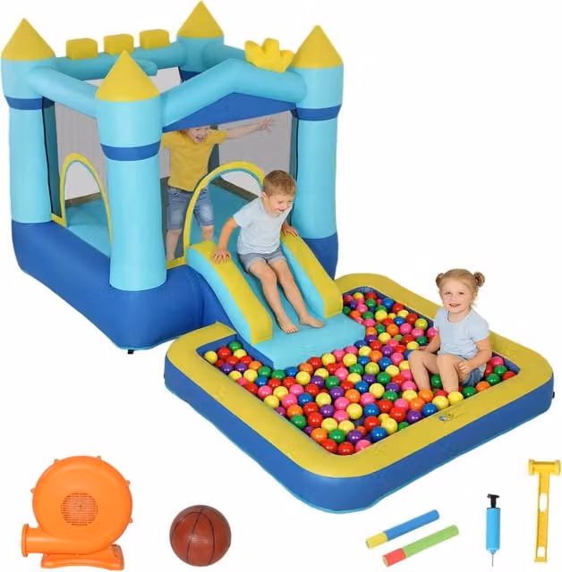 Castello gonfiabile con scivolo e trampolino ¨C Minimal ¨C Blu 364x173x182 cm