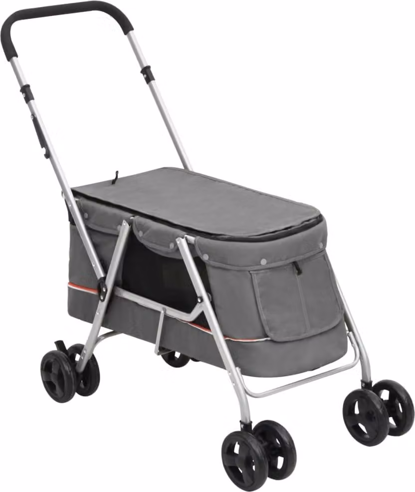Passeggino Cani Pieghevole Grigio 100x49x96cm Tessuto di Lino