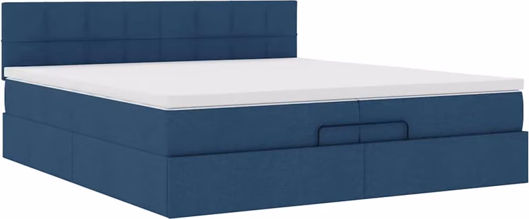 Struttura Letto Pouf con Materasso Blu 200x200 cm in Tessuto