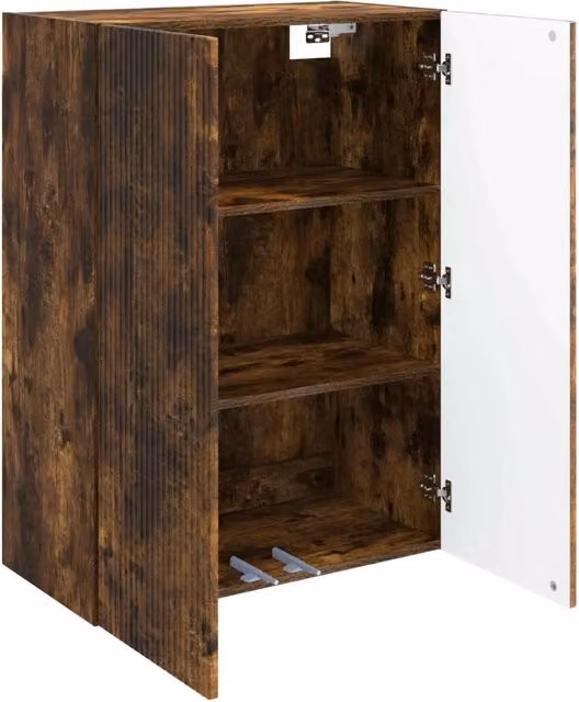 Armadietto a muro moderno DESIGN IN in rovere fumo marrone con ripiani interni e illuminazione integrata L: 66 cm, P: 34,5 cm, H: 90 cm