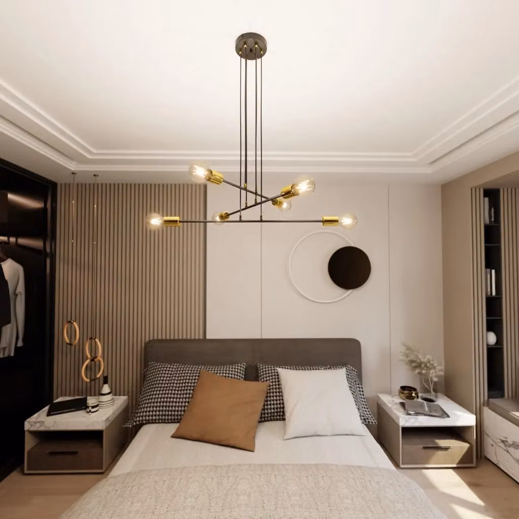 Lampadario Industrial Pendragon Luceart-Classic con 6 Luci in Metallo e Vetro Nero e Oro – 2
