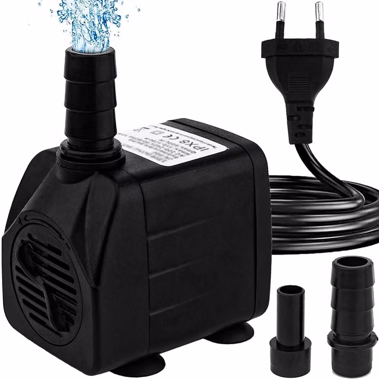 Mini pompa per acqua da 600 litri/ora - 10 W - pompa per acquari e fontane estremamente silenziosa - cavo di alimentazione da 1,5 metri - 2 ugelli
