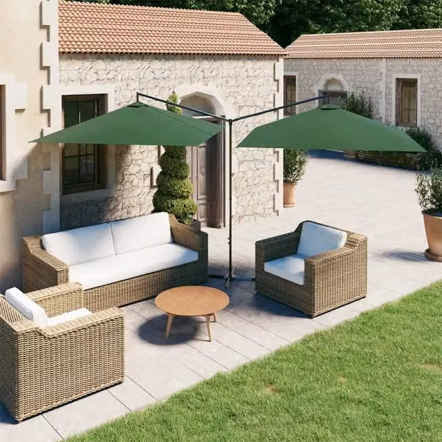 Ombrellone Doppio vidaXL Verde con Palo in Acciaio e Tessuto in Poliestere L: 600 cm, P: 300 cm, H: 260 cm – 1