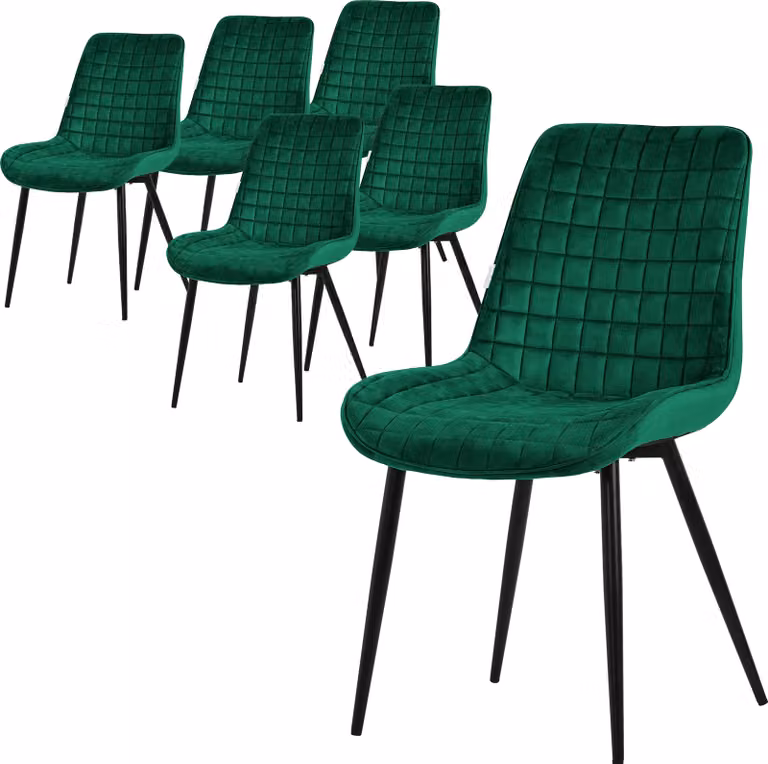 Set di 6 sedie da pranzo ML-Design, verde scuro, seduta in velluto con gambe in metallo nero, sedie da cucina con schienale