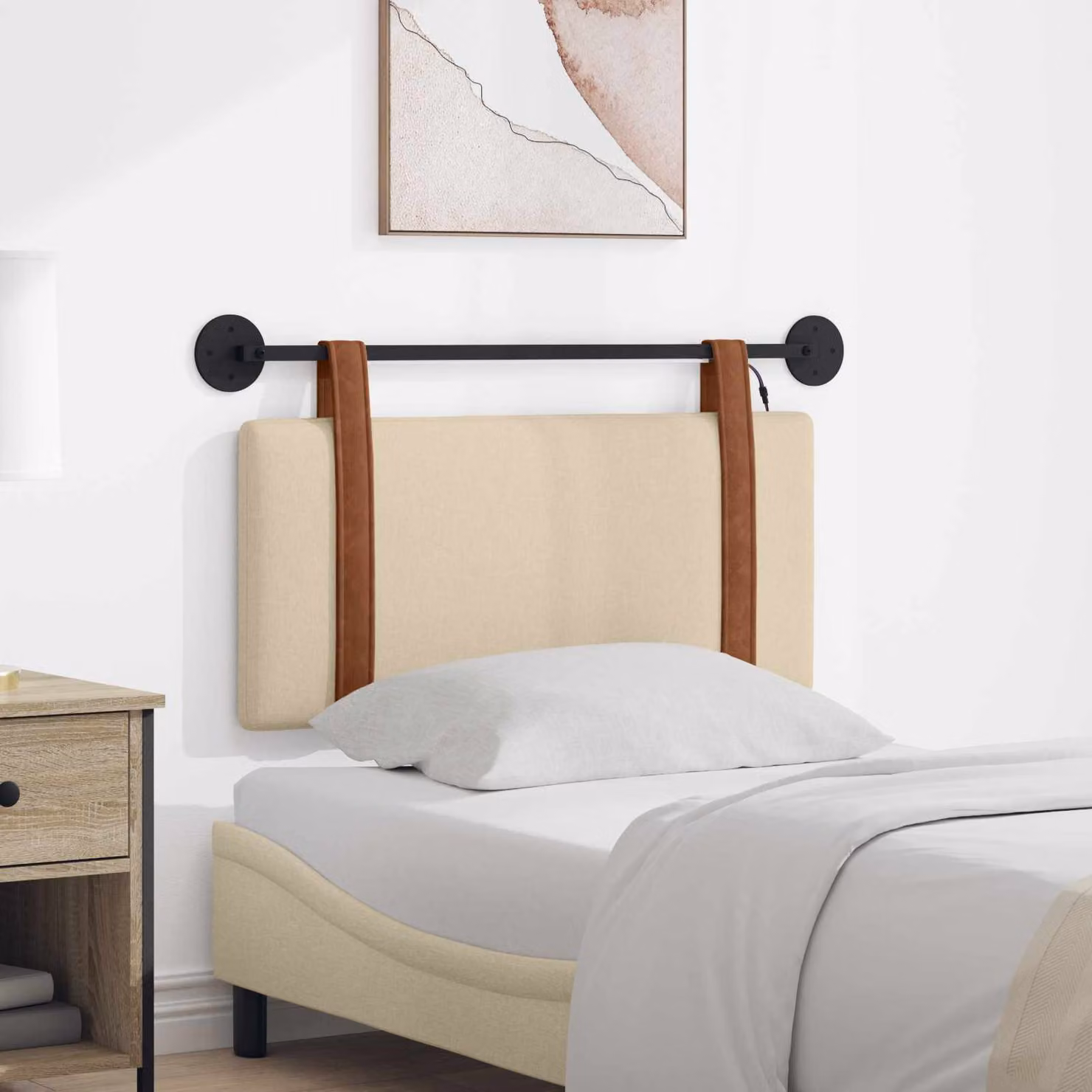 Testiera per letto sospesa vidaXL con luce LED integrata in similpelle beige