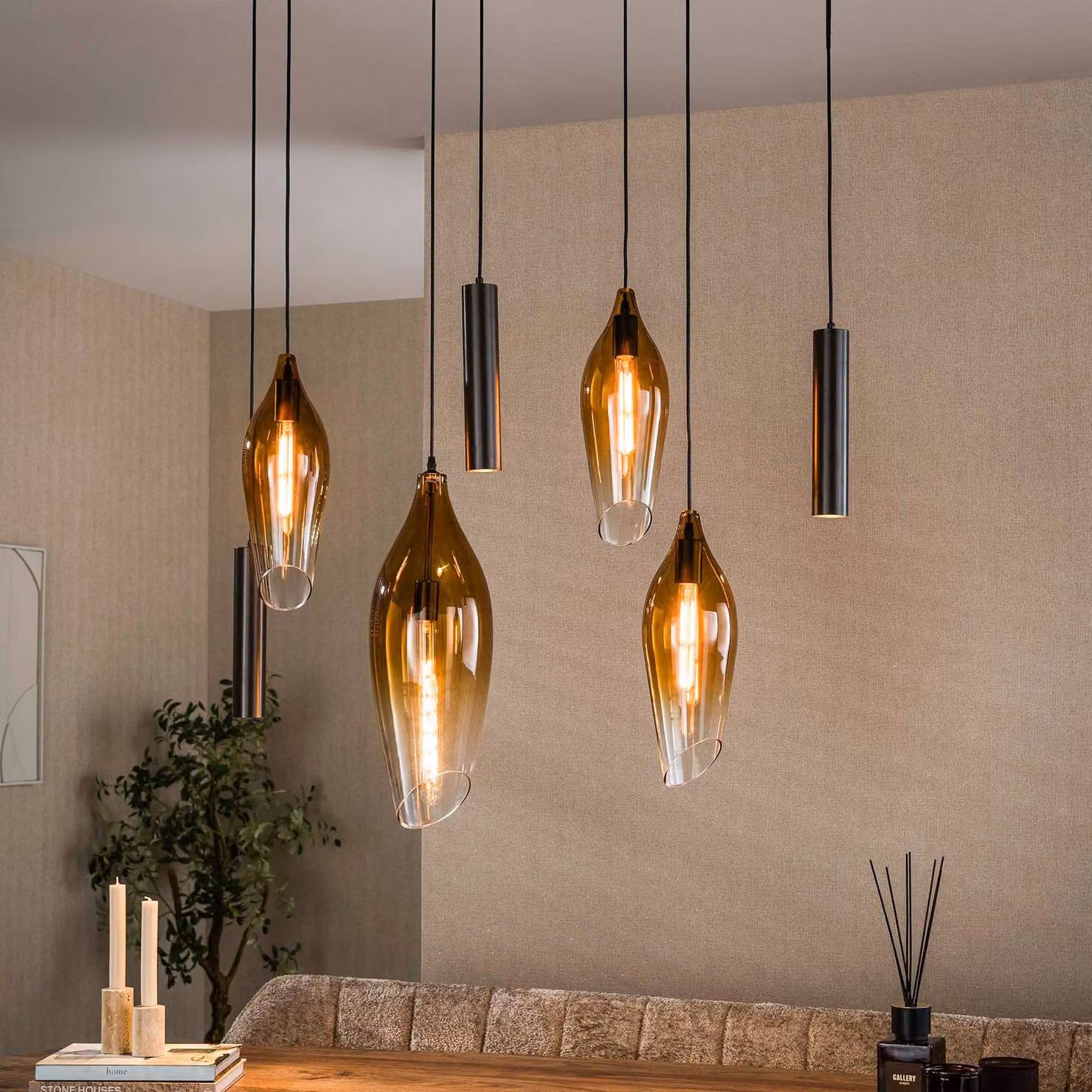 ZIJLSTRA Lampada a sospensione in vetro Cocoon, dimmerabile, Crema / Ambra, Soggiorno / Sala da pranzo, Vetro, Scandinavo, Lampada a sospensione