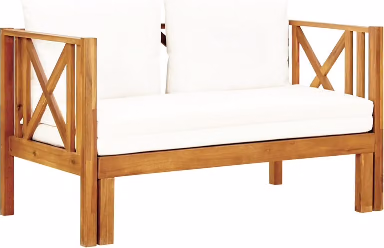 The Living Store Panca da giardino a 2 posti con cuscini 122 cm in legno massiccio di acacia