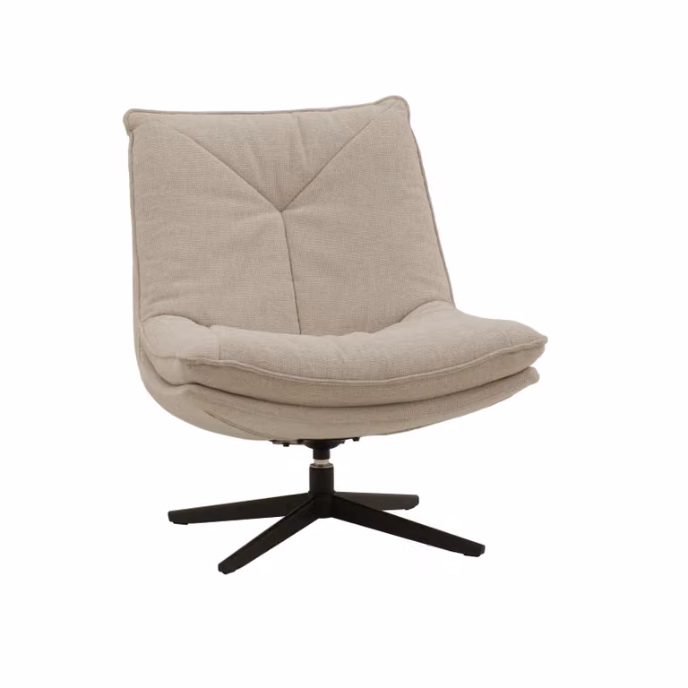 Poltrona girevole BRIKELL in tessuto beige e base in metallo nero