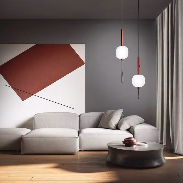 Lampada a sospensione KDLN Motus in vetro e metallo con LED dimmerabile, regolabile in altezza, colore rosso