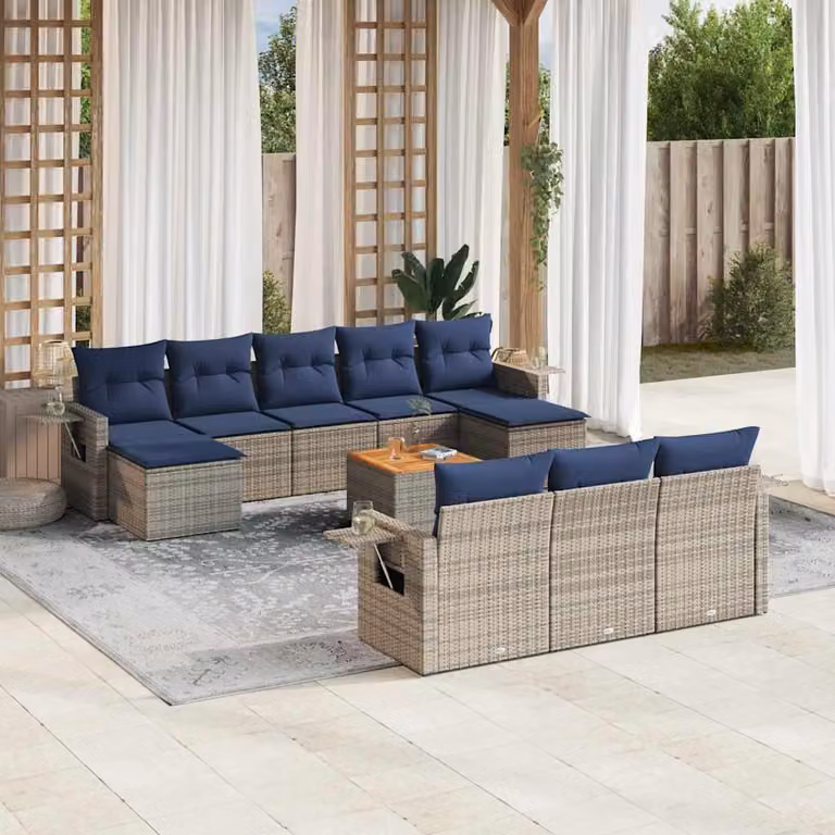 Maison Exclusive - Set da giardino 11 pezzi con cuscini, grigio, polyrattan