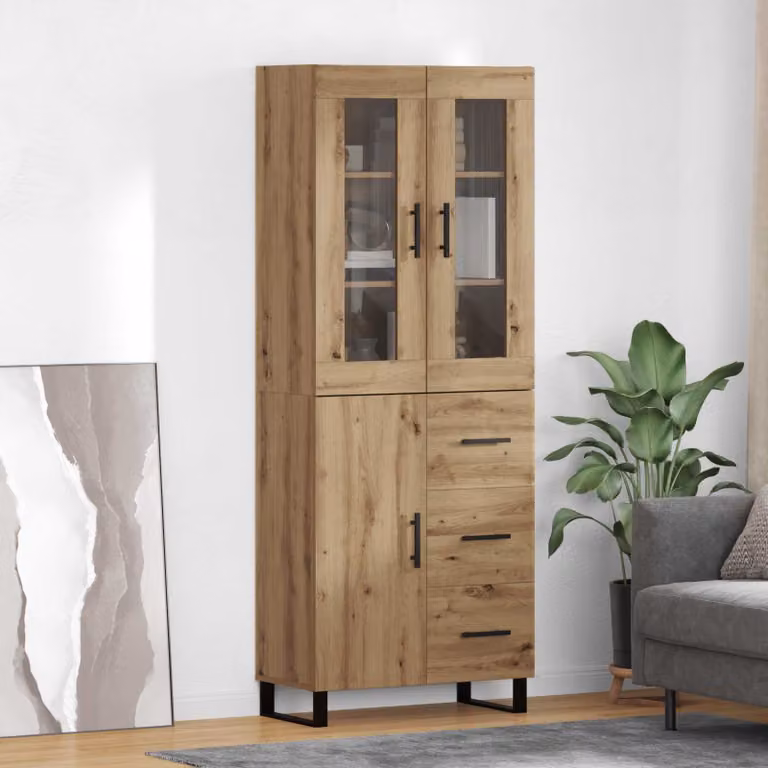 Set di 2 credenze vidaXL in legno e vetro color marrone per soggiorno o sala da pranzo, L: 69,5 cm, P: 34 cm, H: 180 cm