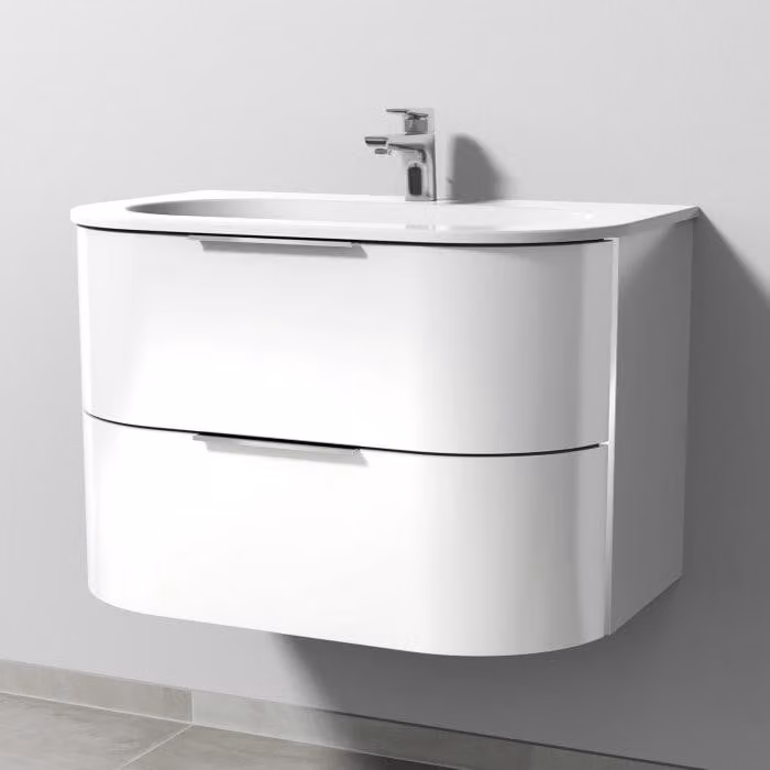 Sanipa 4balance: lavabo in Vetroceramica + mobile sottolavabo da 80 cm con 2 cassetti, maniglia in nero opaco