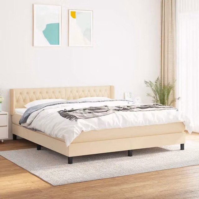 Letto Ibrido vidaXL con Giroletto a Molle e Materasso in Tessuto Beige e Bianco L/P: 180 x 200 cm