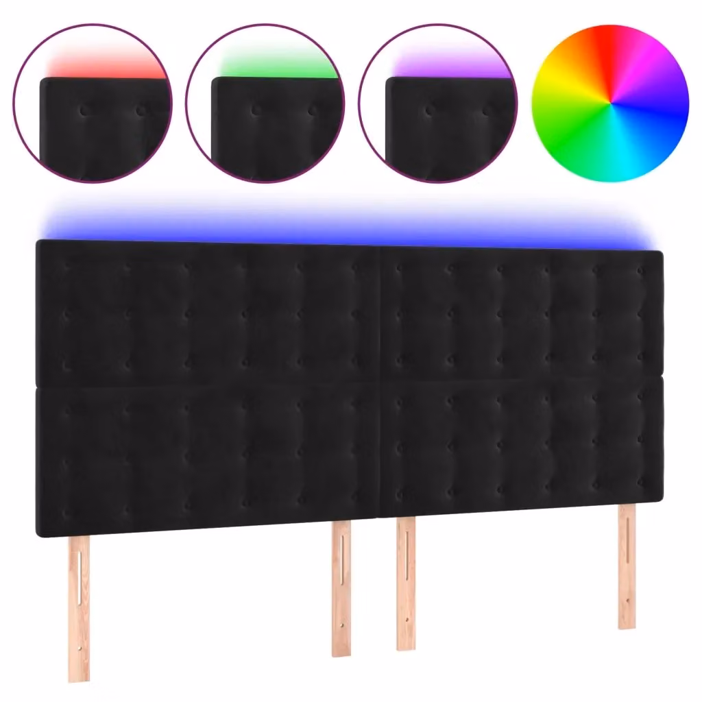 Testiera con LED Design Mania in Velluto Nero con Porte USB, L: 180 cm, P: 5 cm, H: 118-128 cm – 2